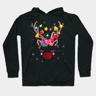 Reindeer Face Wearing Mask Christmas Light Hoodie